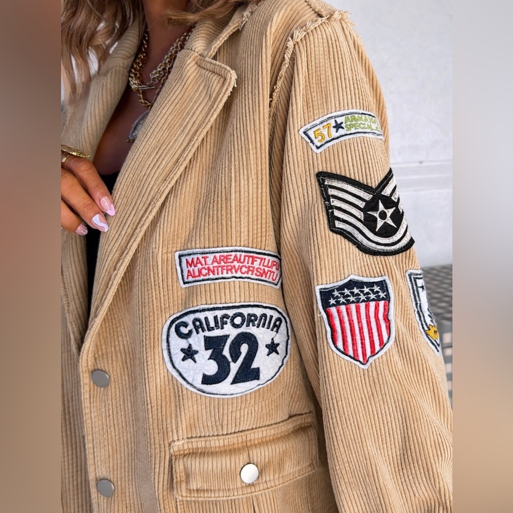 Pol Tan Corduroy Vintage Military Patch Blazer Size Small